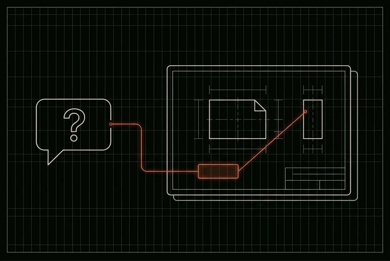 Schematic: a question routed to a cited detail on a drawing sheet